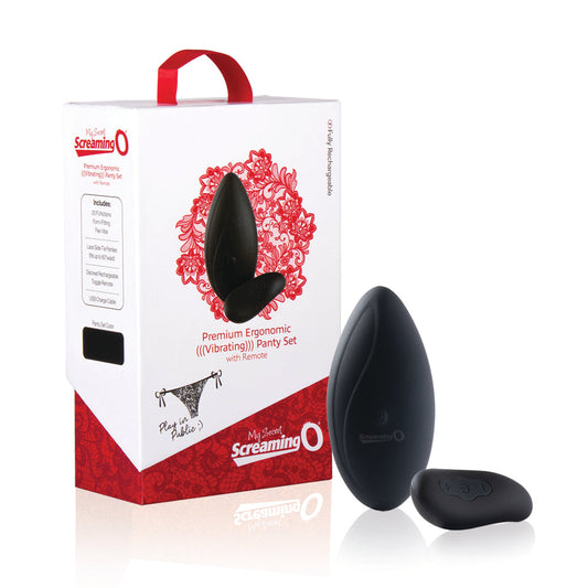 Rechargeable ergonomic remote control vibrating panty set - Black