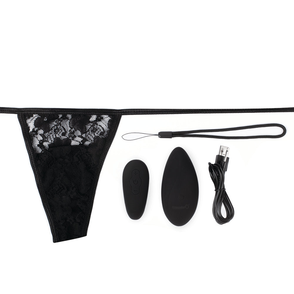 Rechargeable ergonomic remote control vibrating panty set - Black